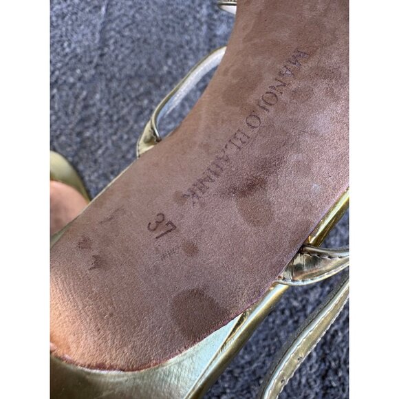 Vintage Manolo Blahnik Gold Metallic Heeled Sandal 37 IT 6.5 US low heel - Picture 4 of 4
